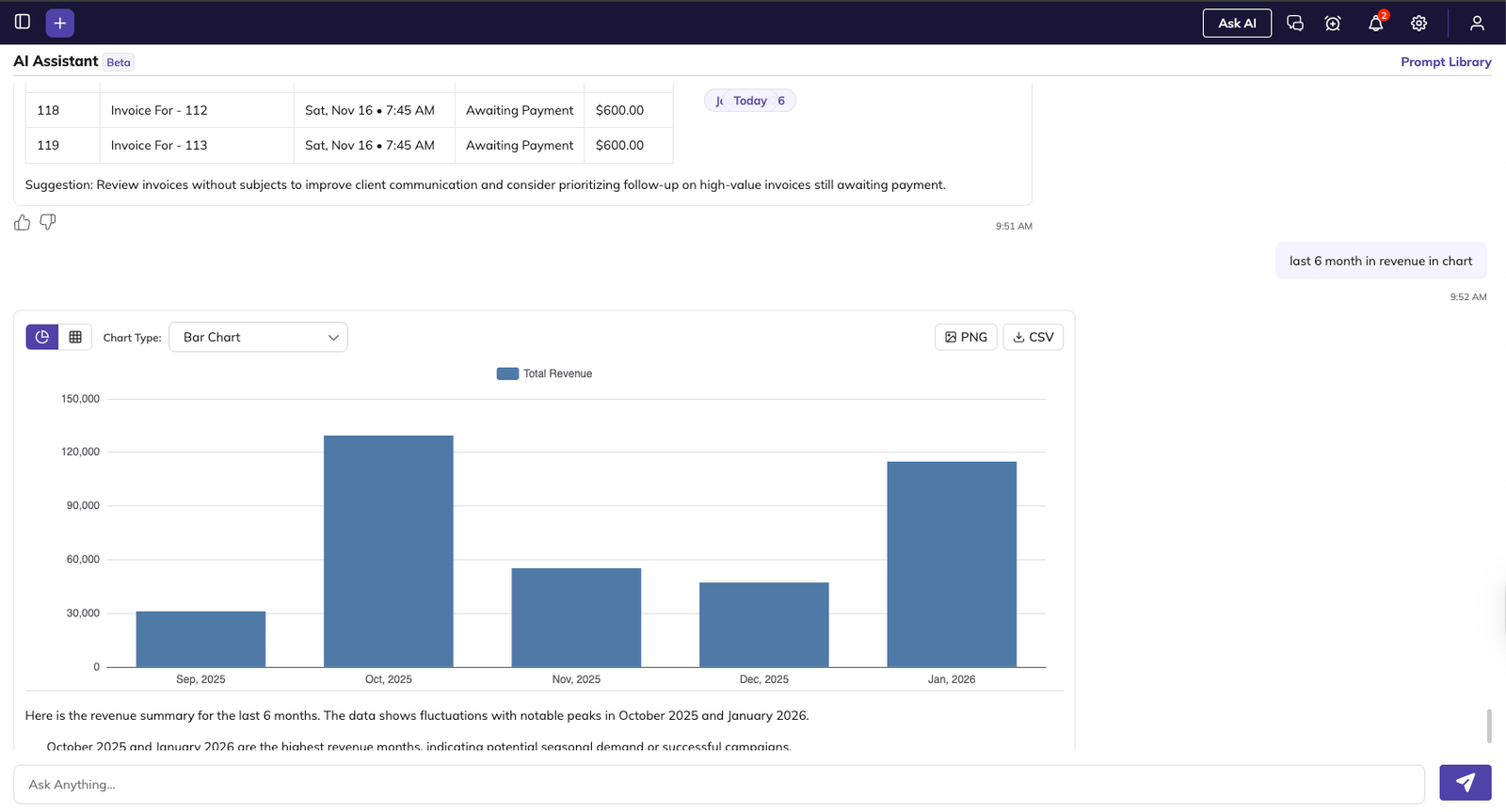 AI Assistant chat interface