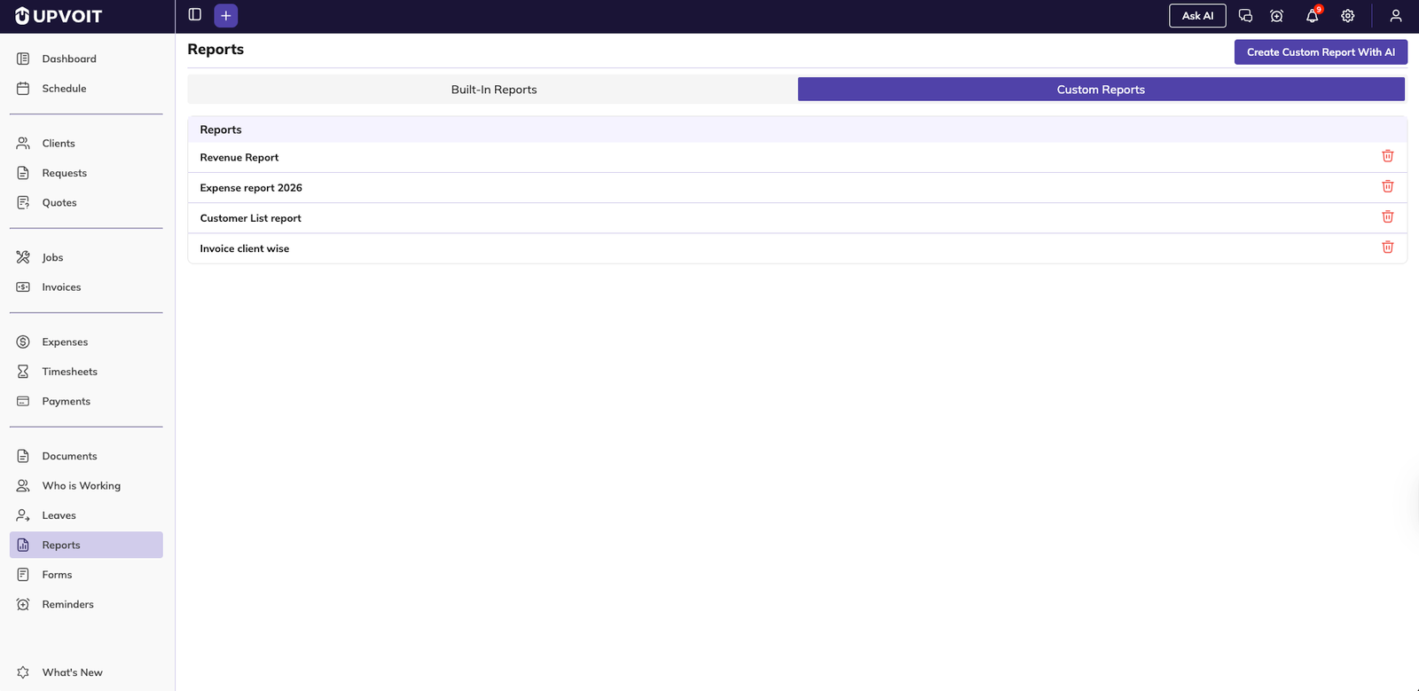 Creating custom reports with AI