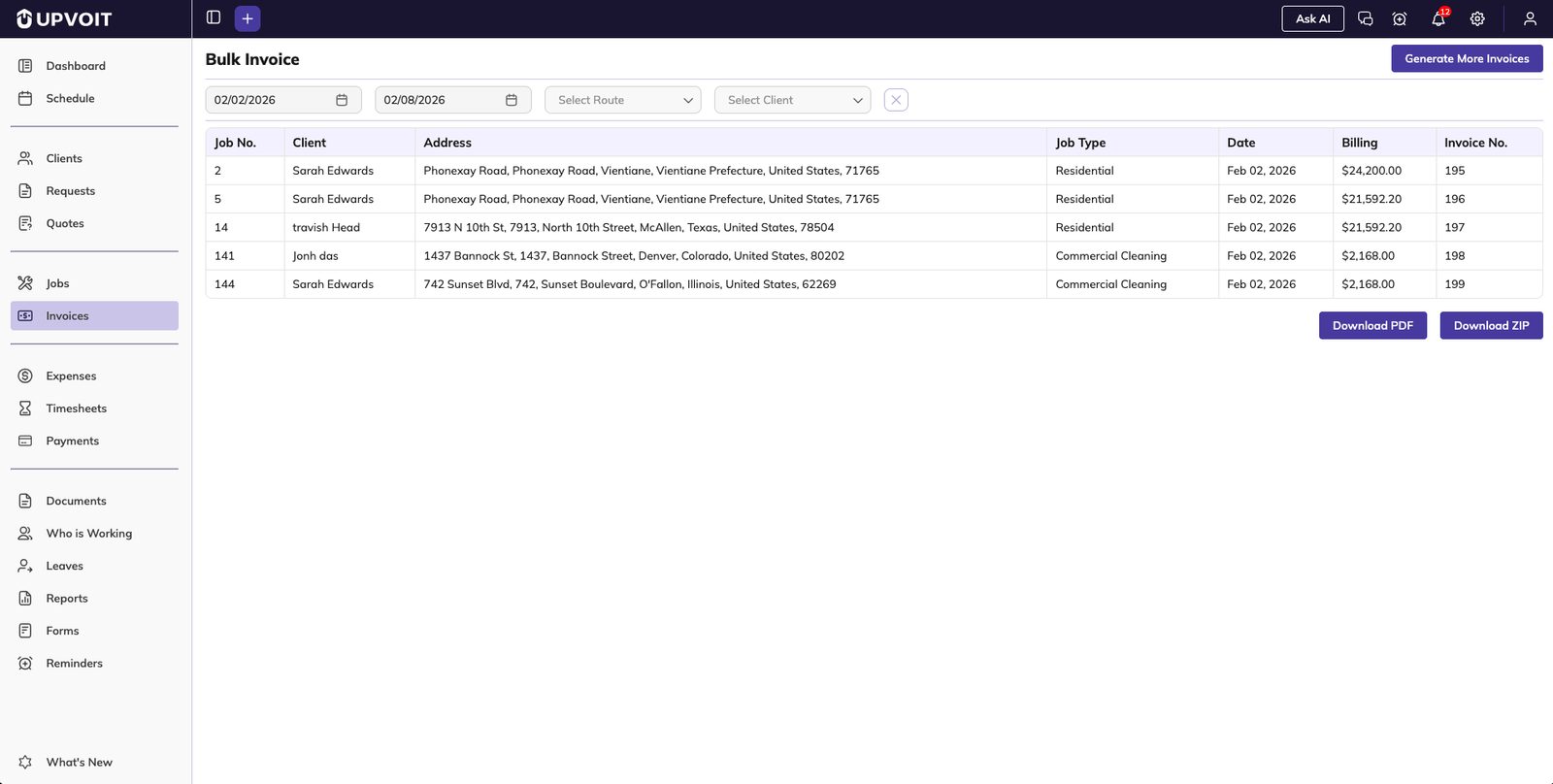 Bulk invoice downloads