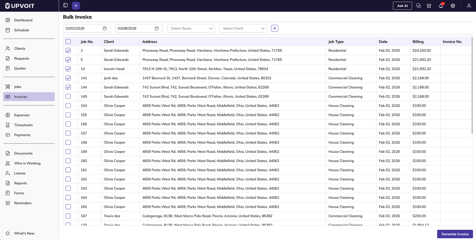 Creating bulk invoices
