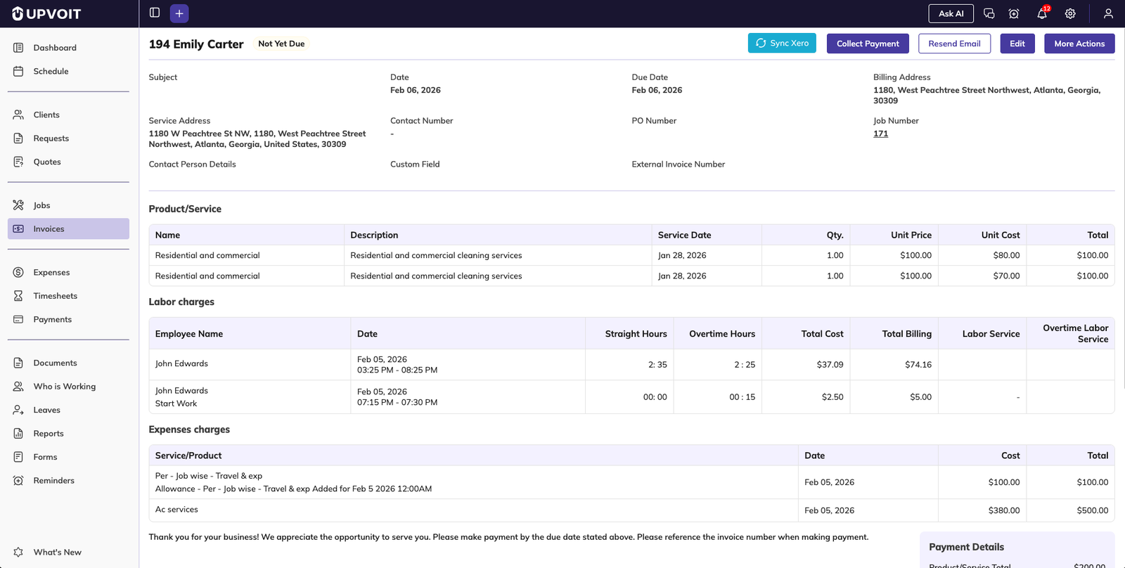 Invoice details page